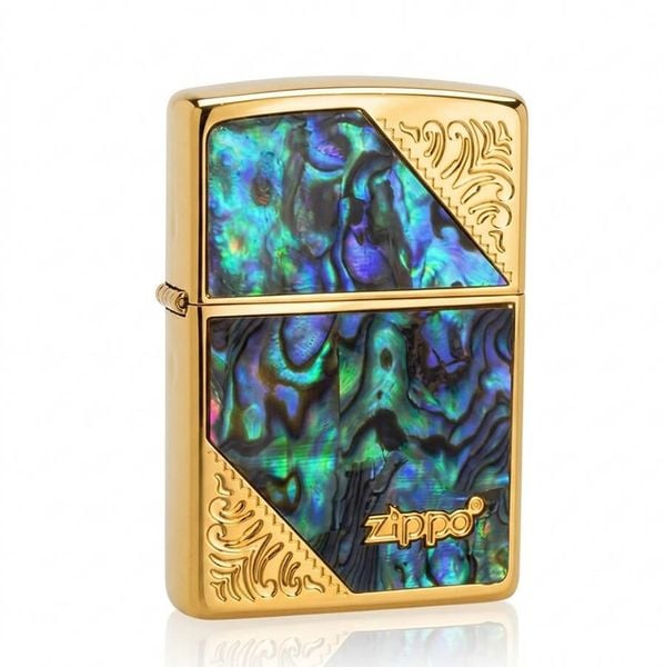 Zippo Khảm Trai Hoa Văn Góc Chéo ZN29