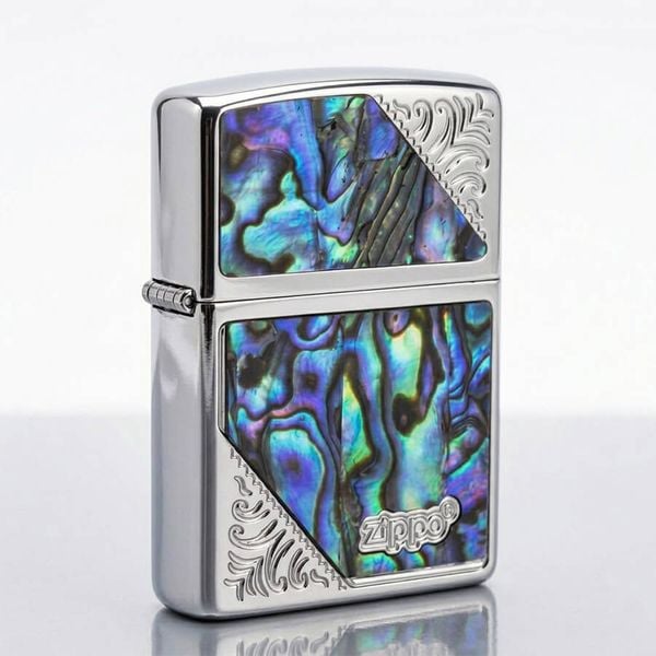 Zippo Khảm Trai Hoa Văn Góc Chéo ZN29