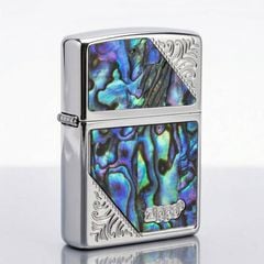 Zippo Khảm Trai Hoa Văn Góc Chéo ZN29