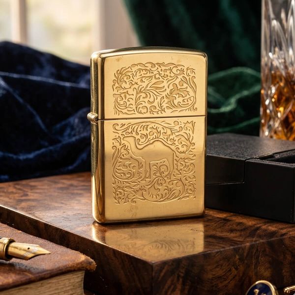 Bật Lửa Zippo Camel 1996 Mạ Vàng Gold Plated – Đời XII La Mã – Bản Khắc Chú Lạc Đà C769