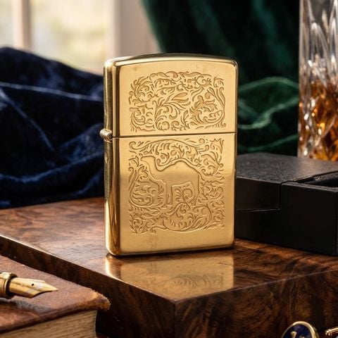 Bật Lửa Zippo Camel 1996 Mạ Vàng Gold Plated – Đời XII La Mã – Bản Khắc Chú Lạc Đà C769