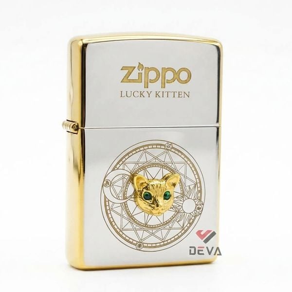 Zippo Ốp Tượng Chú Mèo May Mắn Lucky Kitten ZN23