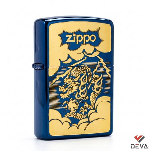 Zippo Mạ Titanium Xanh Hình Rồng Vàng ZN97