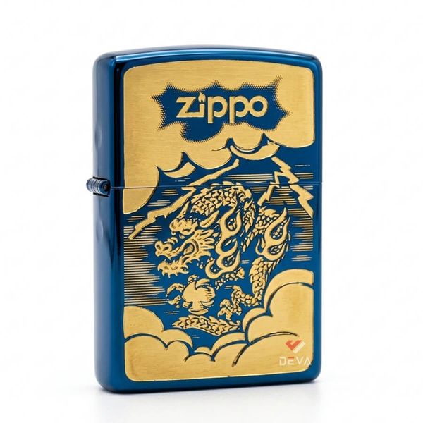 Zippo Mạ Titanium Xanh Hình Rồng Vàng ZN97