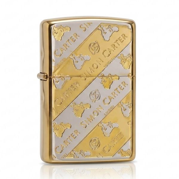 Zippo kẻ vàng chéo khắc Logo hãng Simon Carter ZN327