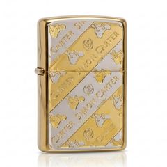 Zippo kẻ vàng chéo khắc Logo hãng Simon Carter ZN327
