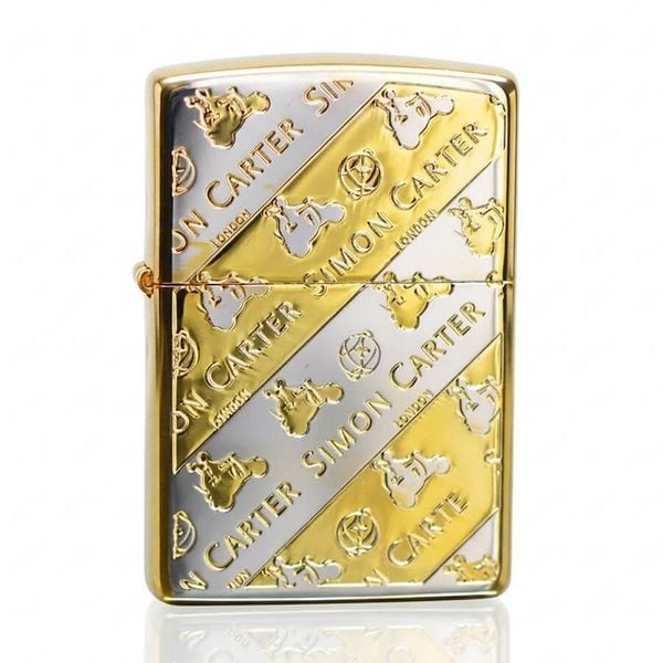 Zippo kẻ vàng chéo khắc Logo hãng Simon Carter ZN327