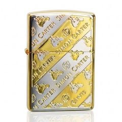 Zippo kẻ vàng chéo khắc Logo hãng Simon Carter ZN327