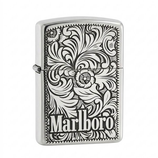 Zippo Bạc Khối Armor Khắc Hoa Văn Chủ Đề Marlboro BK64