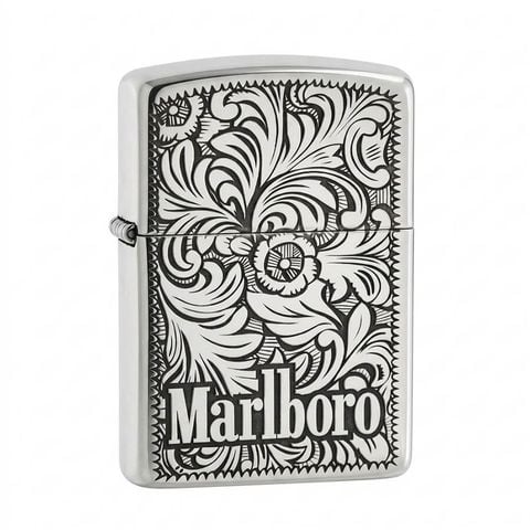 Zippo Bạc Khối Armor Khắc Hoa Văn Chủ Đề Marlboro BK64