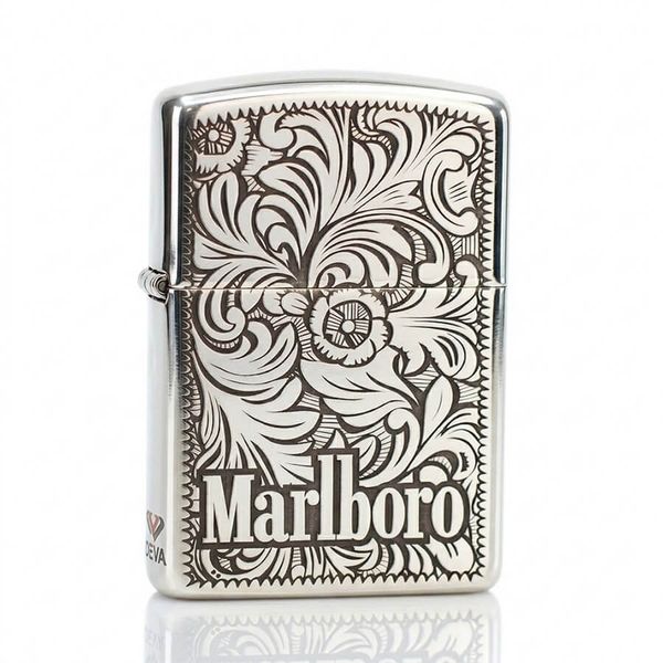 Zippo Bạc Khối Armor Khắc Hoa Văn Chủ Đề Marlboro BK64