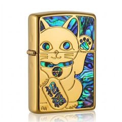 Zippo Khảm Trai Mèo Thần Tài May Mắn Maneki-Neko ZN149