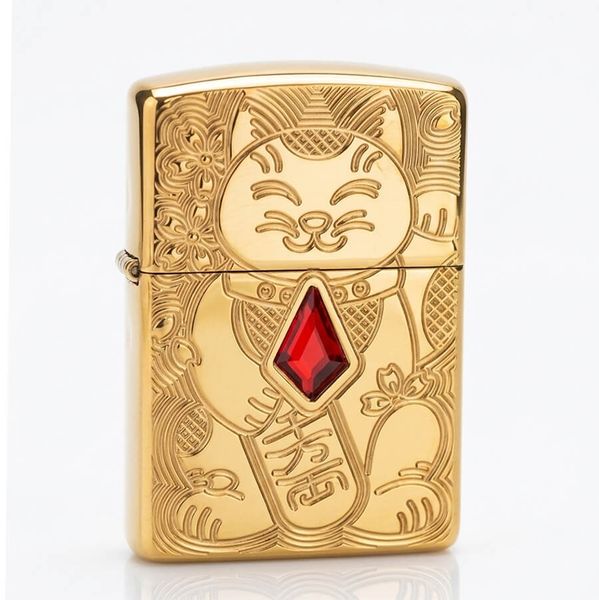 Zippo Armor Mèo Thần Tài Maneki-Neko Ốp Đá Quý Lucky Cat Z133