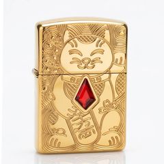 Zippo Armor Mèo Thần Tài Maneki-Neko Ốp Đá Quý Lucky Cat Z133