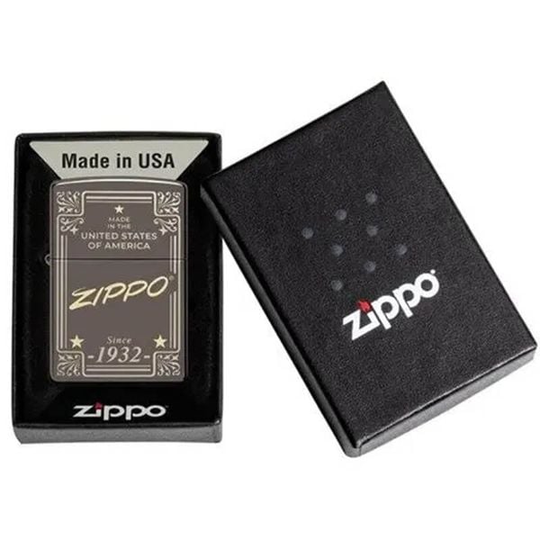 Zippo Đen Khắc Khung Thương Hiệu Zippo Framed Design Z182