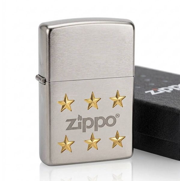Zippo Mạ Satin Khắc Logo Hãng Kèm Ngôi Sao Mạ Vàng ZK20