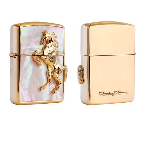 Zippo Khảm Trai Mạ Vàng Ốp Ngựa Nổi 3D ZN16