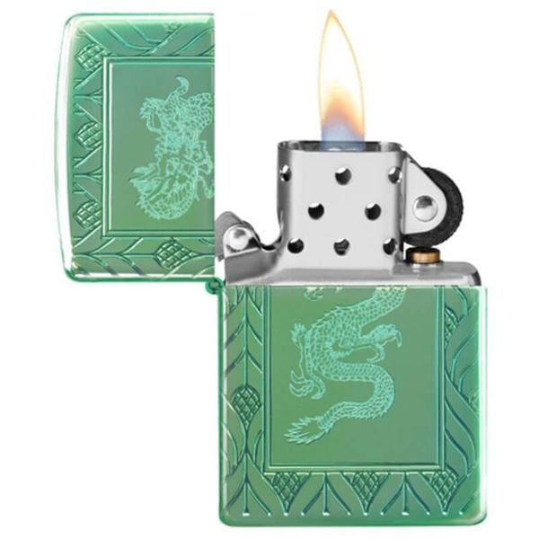 Zippo Armor Xanh Ngọc Bích Khắc Rồng Elegant Dragon Design Z336