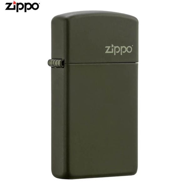 Zippo Slim Sơn Xanh Bộ Đội In Logo Hãng 1627 ZT03