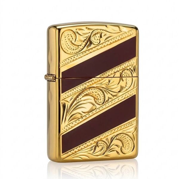 Zippo Sơn Mài Hoa Văn Mạ Vàng Kẻ Chéo ZN67