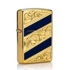 Zippo Sơn Mài Hoa Văn Mạ Vàng Kẻ Chéo ZN67