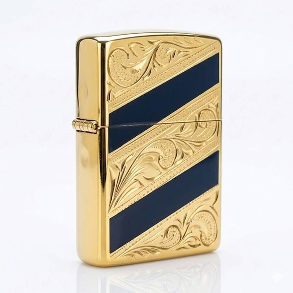 Zippo Sơn Mài Hoa Văn Mạ Vàng Kẻ Chéo ZN67