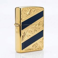 Zippo Sơn Mài Hoa Văn Mạ Vàng Kẻ Chéo ZN67
