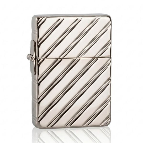 Zippo Tái Bản 1935 Mạ Bạch Kim Kẻ Chéo Platinum Plate ZN389