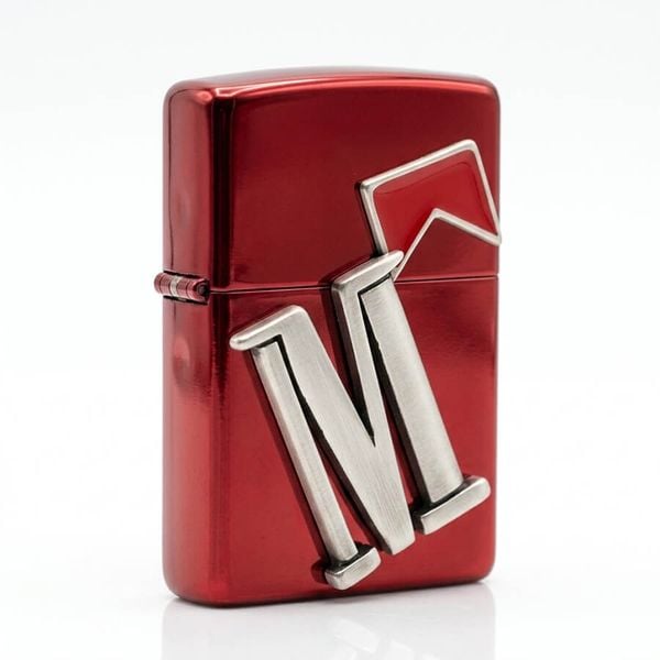 Zippo Sơn Đỏ Ốp Nổi Thương Hiệu Marlboro ZN361