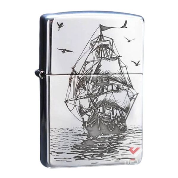 Zippo Bạc Khối Khắc Hình Thuyền Buồm BK59