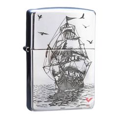 Zippo Bạc Khối Khắc Hình Thuyền Buồm BK59