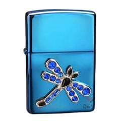 Zippo Xanh Ốp Emlem Cánh Chuồn Chuồn Khảm Đá Z294