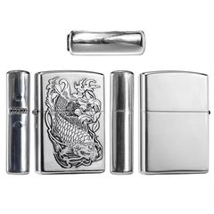 Bật lửa Zorro Bạc Khối Khắc Hình Cá Chép Đầm Sen ZBK01