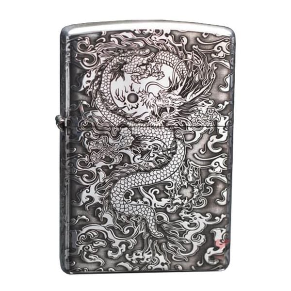 Bật lửa chính hãng Zorro Bạc Khối Khắc Rồng Mây ZBK03