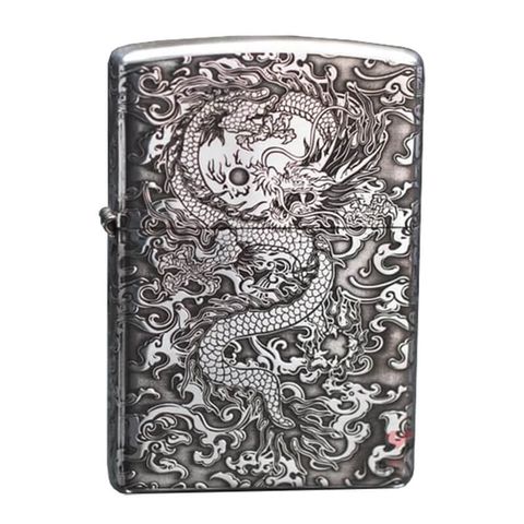 Bật lửa chính hãng Zorro Bạc Khối Khắc Rồng Mây ZBK03