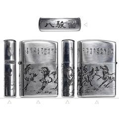 Bật lửa Zorro Bạc Khối Khắc Hình Đàn Ngựa Mã Đáo Thành Công ZBK02