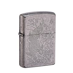 Bật lửa xăng đá Zorro bạc cổ khắc cá chép ngậm tiền Z92107