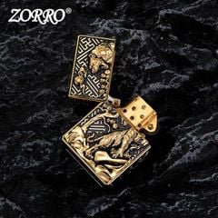 Bật lửa xăng đá Zorro bọc vỏ dày ốp hình Hổ gầm Z-KJ1018