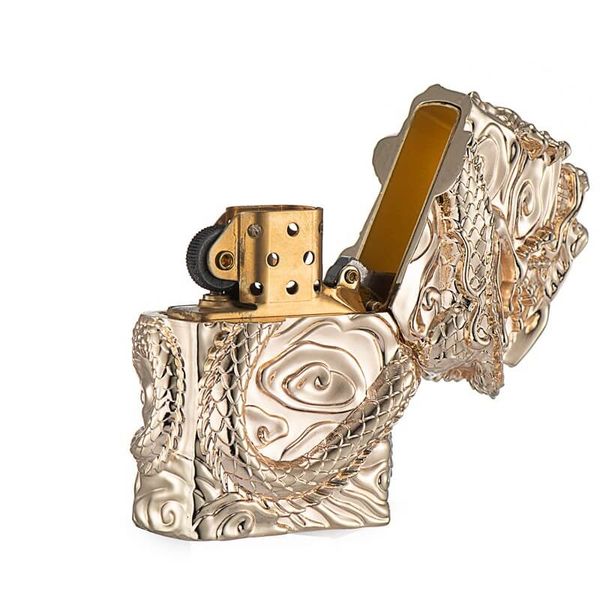 Bật lửa xăng đá Zorro bọc vỏ dày ốp tượng rồng chầu Z-KJ1009