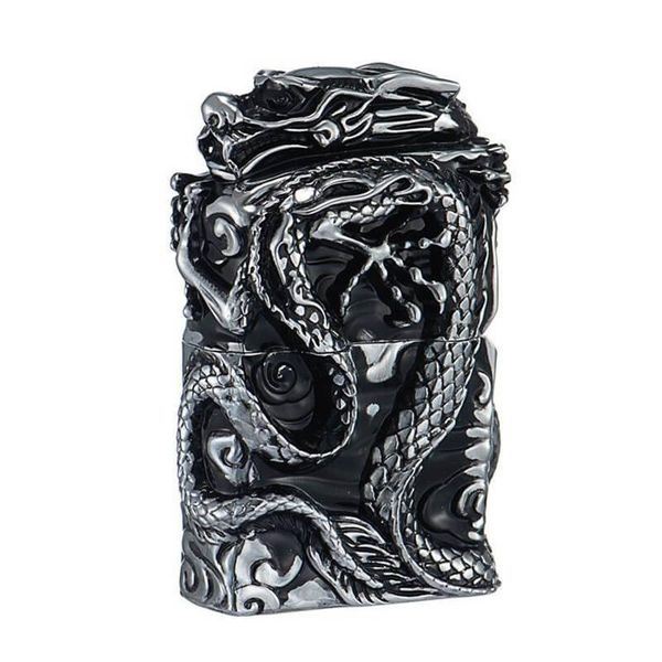 Bật lửa xăng đá Zorro bọc vỏ dày ốp tượng rồng chầu Z-KJ1009