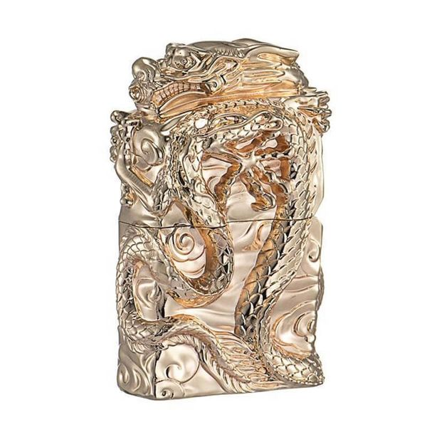 Bật lửa xăng đá Zorro bọc vỏ dày ốp tượng rồng chầu Z-KJ1009