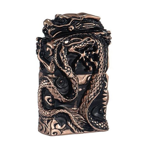 Bật lửa xăng đá Zorro bọc vỏ dày ốp tượng rồng chầu Z-KJ1009