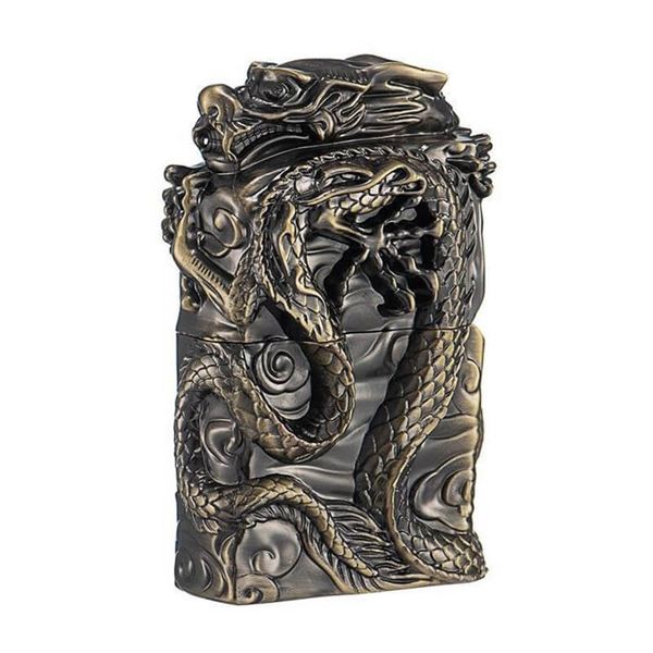 Bật lửa xăng đá Zorro bọc vỏ dày ốp tượng rồng chầu Z-KJ1009