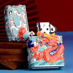 Bật lửa xăng đá Chief bọc lưới hoa văn chủ đề rồng thần CF1355-1356