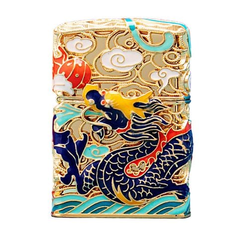 Bật lửa xăng đá Chief bọc lưới hoa văn chủ đề rồng thần CF1355-1356