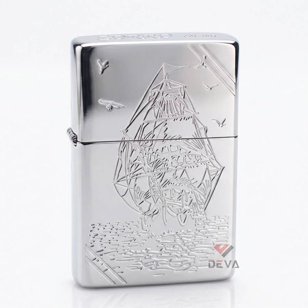 Bật lửa Zorro xăng đá chặt góc khắc thuyền buồm ZXL-007