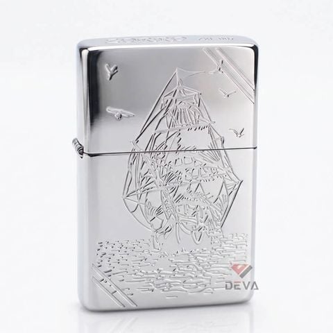 Bật lửa Zorro xăng đá chặt góc khắc thuyền buồm ZXL-007