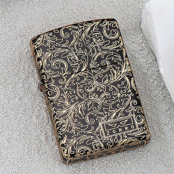 Bật lửa xăng đá Zorro hoa văn cổ điển mạ vàng bản giới hạn Z2-1079