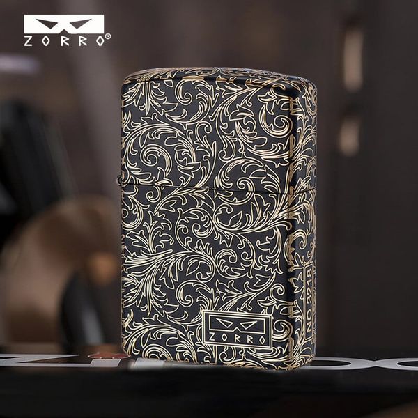 Bật lửa xăng đá Zorro hoa văn cổ điển mạ vàng bản giới hạn Z2-1079
