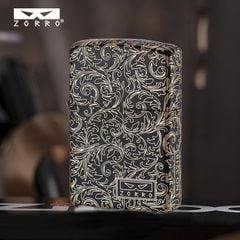 Bật lửa xăng đá Zorro hoa văn cổ điển mạ vàng bản giới hạn Z2-1079